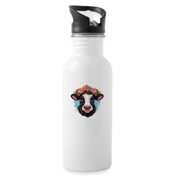 Kuh Blumenkranz Veganer Vegetarier Tierschutz Muh - Trinkflasche mit integriertem Trinkhalm - Weiß - Rechts