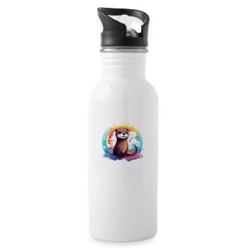 der Otter im bunten Schein - Trinkflasche mit integriertem Trinkhalm - Weiß - Rechts