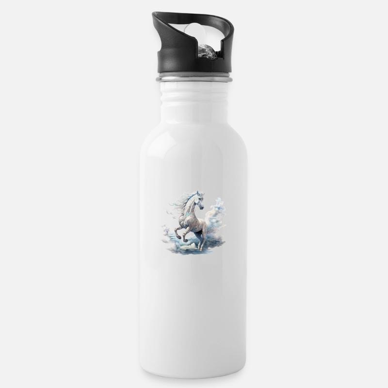 das weiße Pferd - Trinkflasche mit integriertem Trinkhalm - Weiß