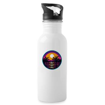 Synthwave Ocean - Water bottle with straw - white - Right