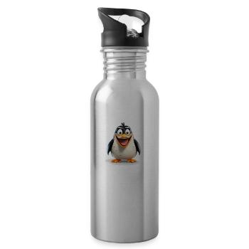 der lustige Pinguin - Trinkflasche mit integriertem Trinkhalm - Lightsilver - Rechts