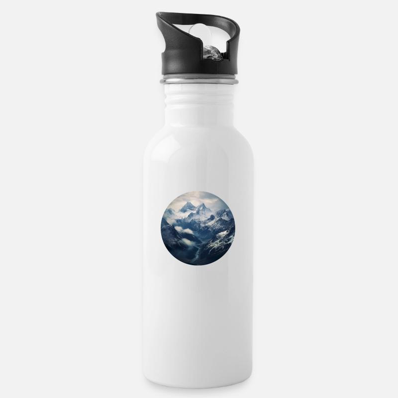 Naturwunder Alpen - Trinkflasche mit integriertem Trinkhalm - Weiß