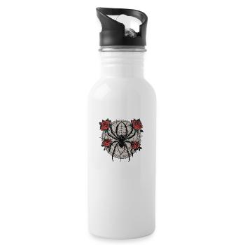 Spinne / Netz / Haustier / Kriechtier / Achtbeiner - Trinkflasche mit integriertem Trinkhalm - Weiß - Rechts