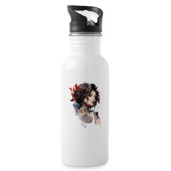 Tätowierkünstlerin 2 - Trinkflasche mit integriertem Trinkhalm - Weiß - Rechts