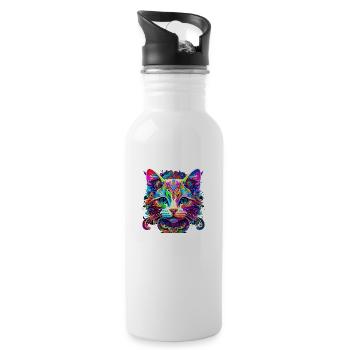 colorful cat - Water bottle with straw - white - Right