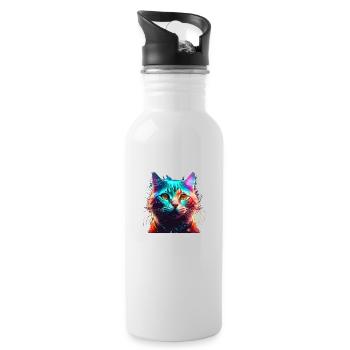 Cat Colorful - Water bottle with straw - white - Right