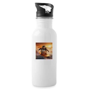 Pinguin riding on waves - Trinkflasche mit integriertem Trinkhalm - Weiß - Rechts