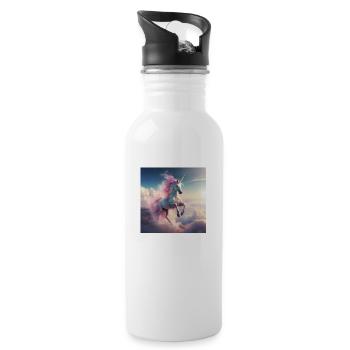 Einhorn über den Wolken - Trinkflasche mit integriertem Trinkhalm - Weiß - Rechts