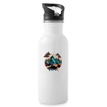 Bunte Bergwelten - Trinkflasche mit integriertem Trinkhalm - Weiß - Rechts