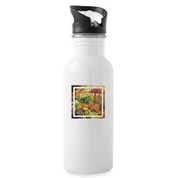 Garten im Anime-Stil mit pflanzlicher Kraft - Trinkflasche mit integriertem Trinkhalm - Weiß - Rechts