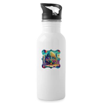 Futuristic cabbage city plant based power - Water bottle with straw - white - Right