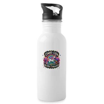 Halloween: Zombie-Einhorn mit Schriftzug - Trinkflasche mit integriertem Trinkhalm - Weiß - Rechts