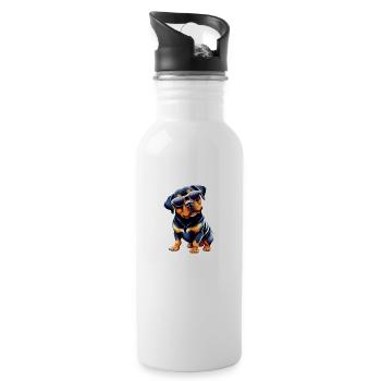 Rottweiler with sunglasses dog puppy dogs - Water bottle with straw - white - Right