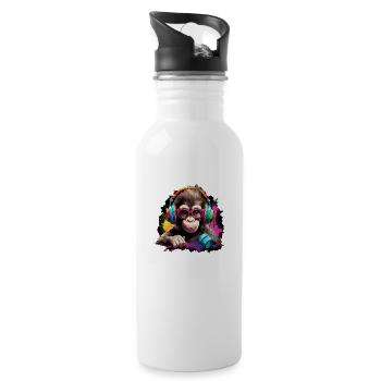 Baby Affe mit Headset Monkey Witzig - Trinkflasche mit integriertem Trinkhalm - Weiß - Rechts