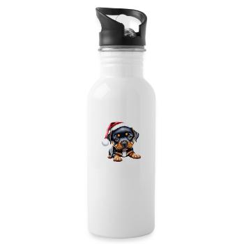 Rottweiler Hund Hundewelpe Weihnachten Hunde - Trinkflasche mit integriertem Trinkhalm - Weiß - Rechts