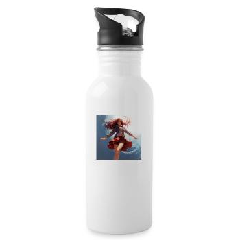 Süßens Anime-Girl, schwebend, kurzer Rock - Trinkflasche mit integriertem Trinkhalm - Weiß - Rechts