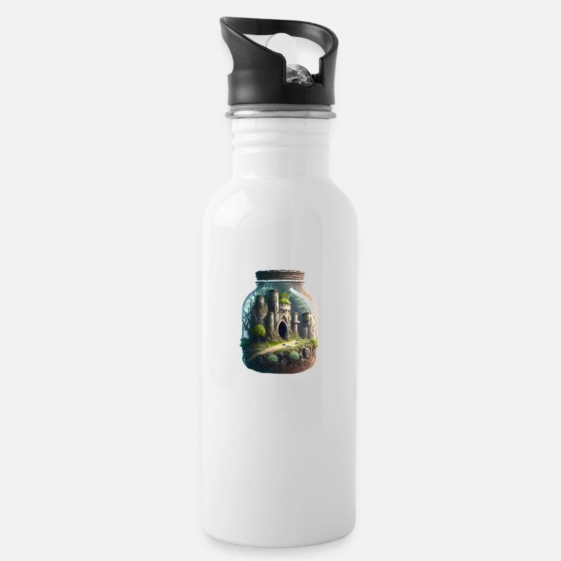 Ein altes Schloss im Glas - Trinkflasche mit integriertem Trinkhalm - Weiß