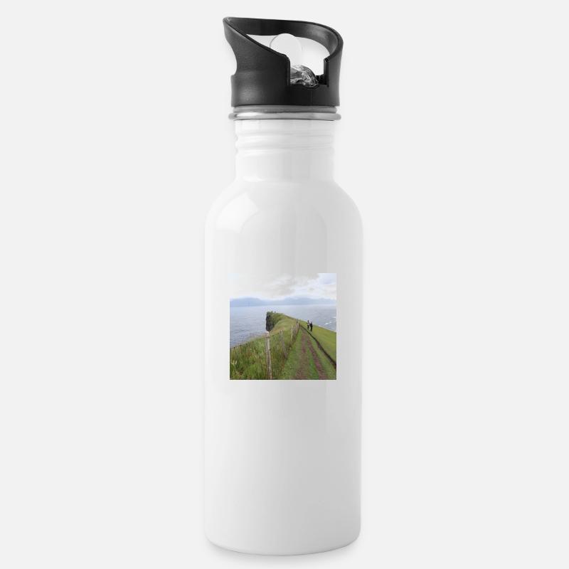Island - Trinkflasche mit integriertem Trinkhalm - Weiß