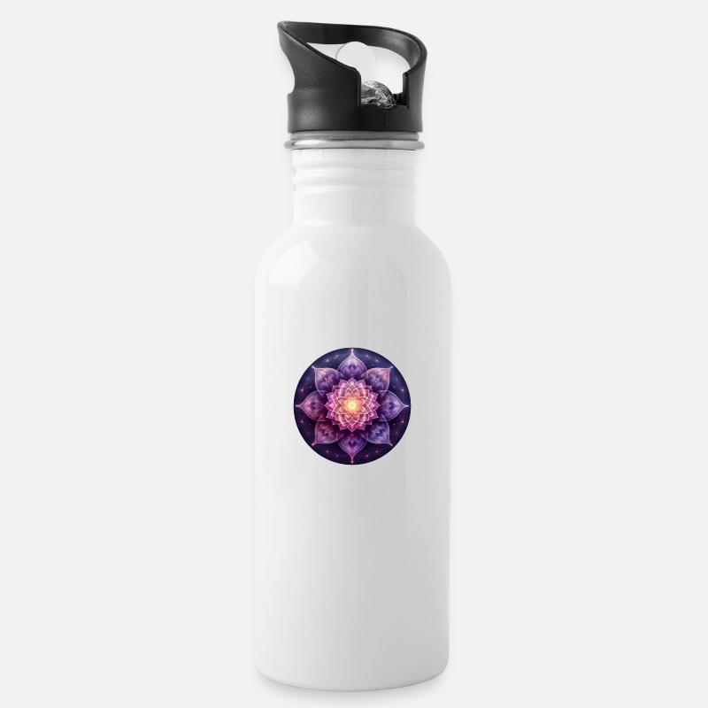 Blume der Kraft - Kronenchakra - Trinkflasche mit integriertem Trinkhalm - Weiß