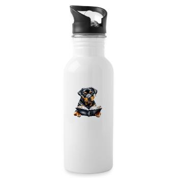Rottweiler Dog Book Reading Dogs Rottweiler Puppy - Water bottle with straw - white - Right