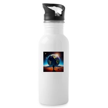 Der Mensch und die Erde - Trinkflasche mit integriertem Trinkhalm - Weiß - Rechts