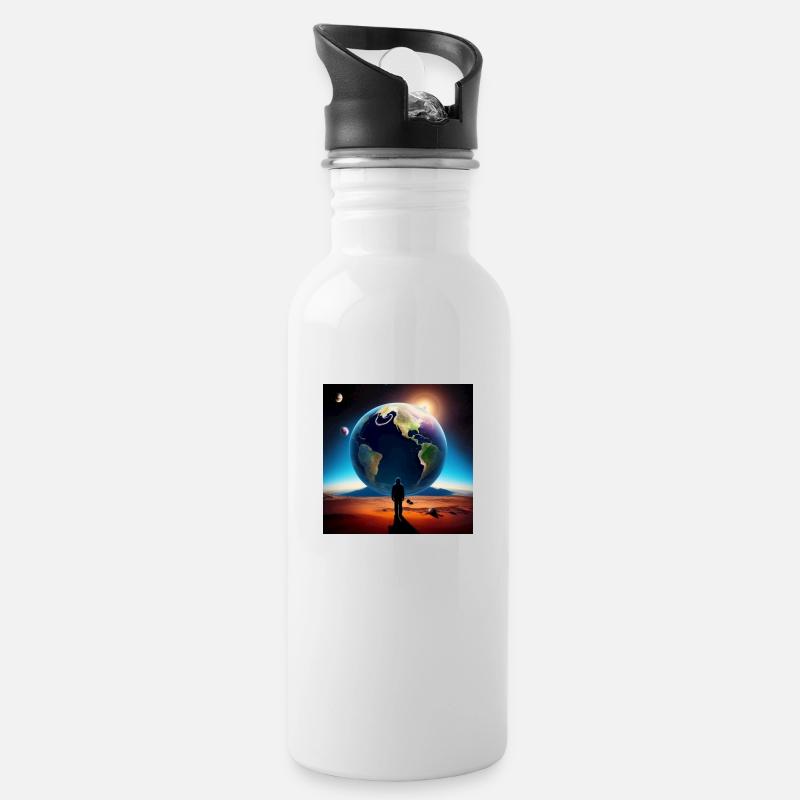 Der Mensch und die Erde - Trinkflasche mit integriertem Trinkhalm - Weiß