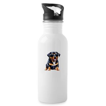 Rottweiler Dog Puppy Dog Rottweiler Puppy Dogs - Water bottle with straw - white - Right