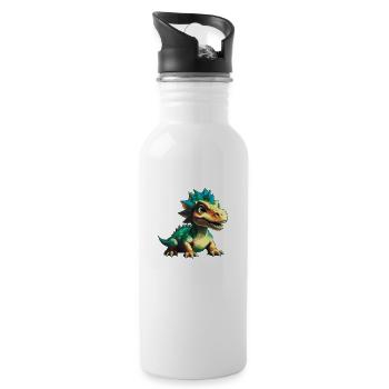Dino, Dinosaurier, individuellen Text, gestalten - Trinkflasche mit integriertem Trinkhalm - Weiß - Rechts