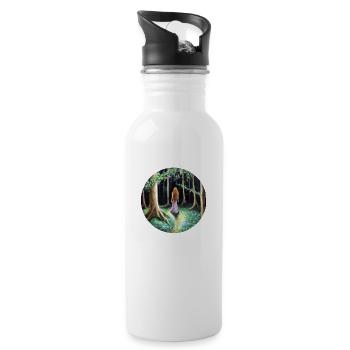 Frau im Wald - Trinkflasche mit integriertem Trinkhalm - Weiß - Rechts