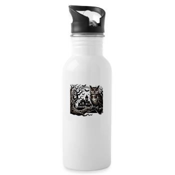 Eule Halloween und Geisterschloss - Trinkflasche mit integriertem Trinkhalm - Weiß - Rechts