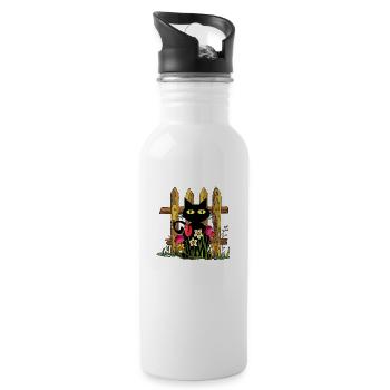 Katze - Trinkflasche mit integriertem Trinkhalm - Weiß - Rechts