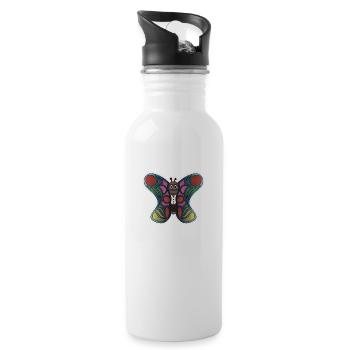 Schmetterling - Trinkflasche mit integriertem Trinkhalm - Weiß - Rechts