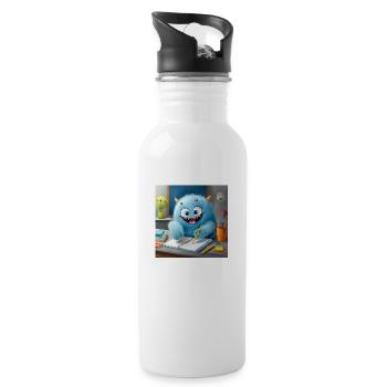 cute little fluffy monster toothbrush homework - Water bottle with straw - white - Right
