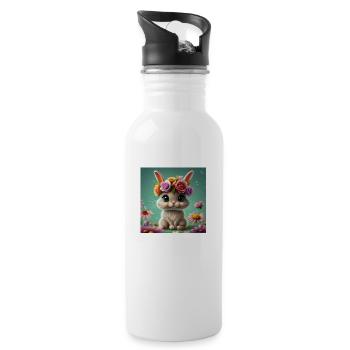 Kaninchen Blumen - Trinkflasche mit integriertem Trinkhalm - Weiß - Rechts