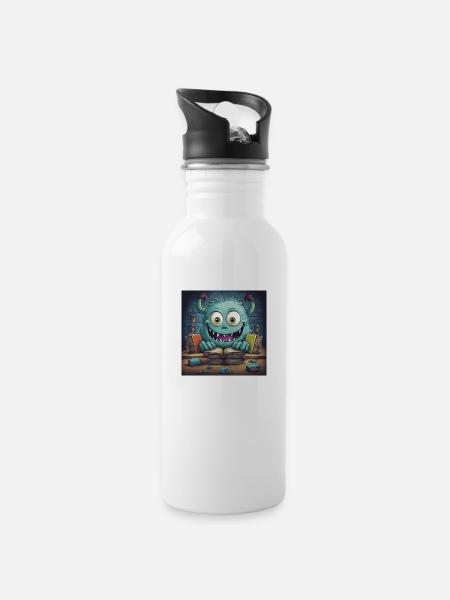 Monster - Trinkflasche mit integriertem Trinkhalm - Weiß