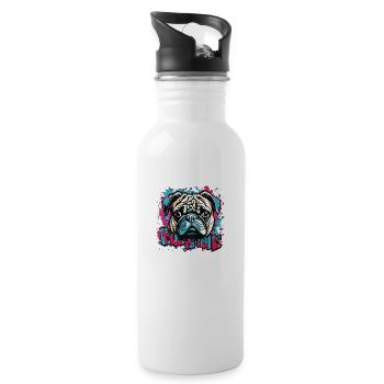 Dog Pug Graffiti Look - Water bottle with straw - white - Right