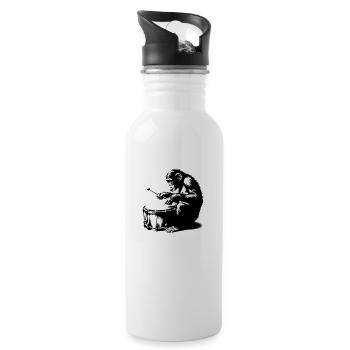 Batteur dans Monkey Orchestra StreetArt Banksy Style - Gourde avec paille intégrée - blanc - Droite