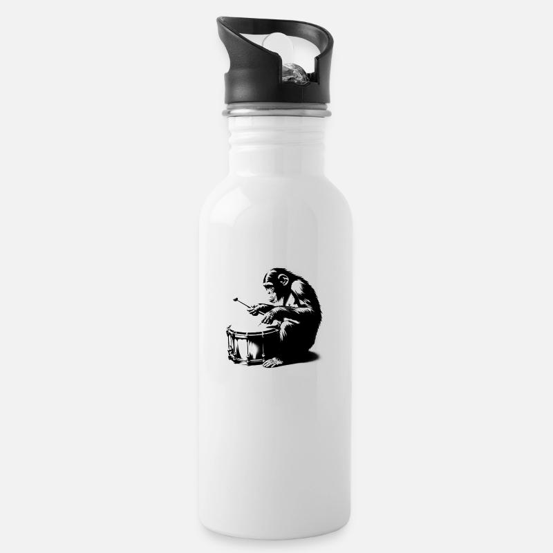 Batteur dans Monkey Orchestra StreetArt Banksy Style - Gourde avec paille intégrée - blanc