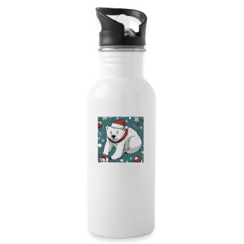 Ours polaire avec bonnet de Père Noël - Gourde avec paille intégrée - blanc - Droite