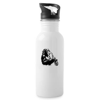Saxophone Monkey Orchestra Street Art Banksy Style - Water bottle with straw - white - Right