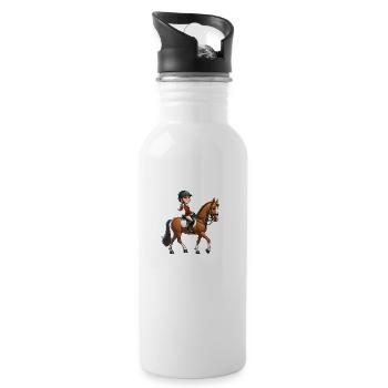 Reiterin Pferd, Pferdesport - Trinkflasche mit integriertem Trinkhalm - Weiß - Rechts