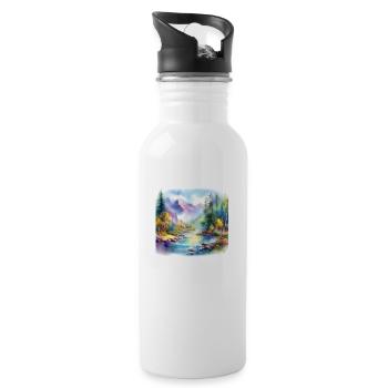 Colorful Watercolor Landscape - Water bottle with straw - white - Right