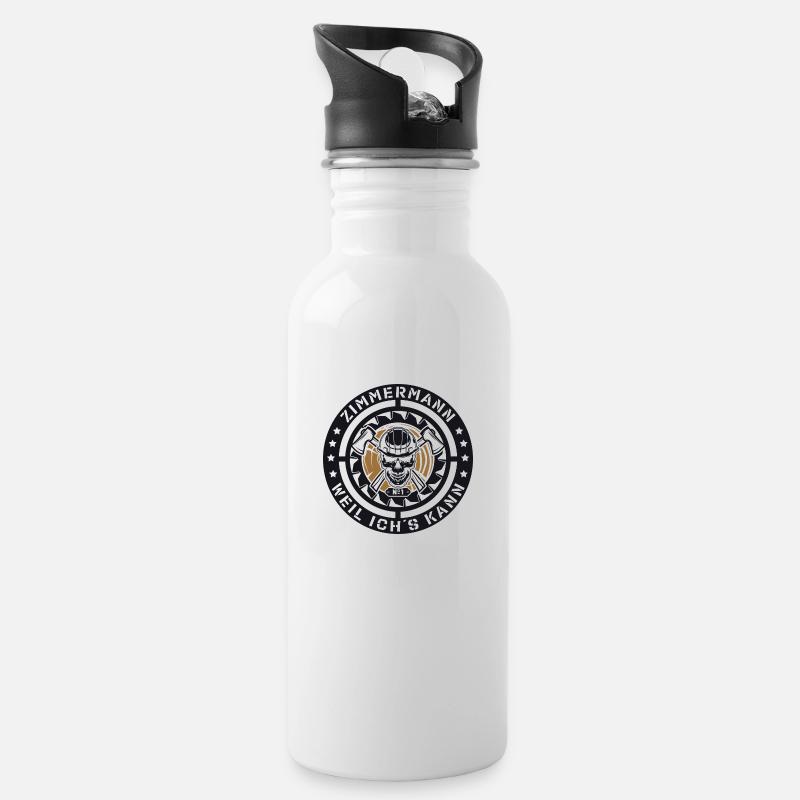 Zimmermann Lustiger Spruch Humor Skull - Trinkflasche mit integriertem Trinkhalm - Weiß