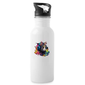 Cats Design Cool Cat with Headphones Vintage - Water bottle with straw - white - Right