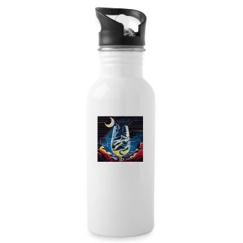 Ein Schluck der Nacht (Artwork Collection) - Trinkflasche mit integriertem Trinkhalm - Weiß - Rechts