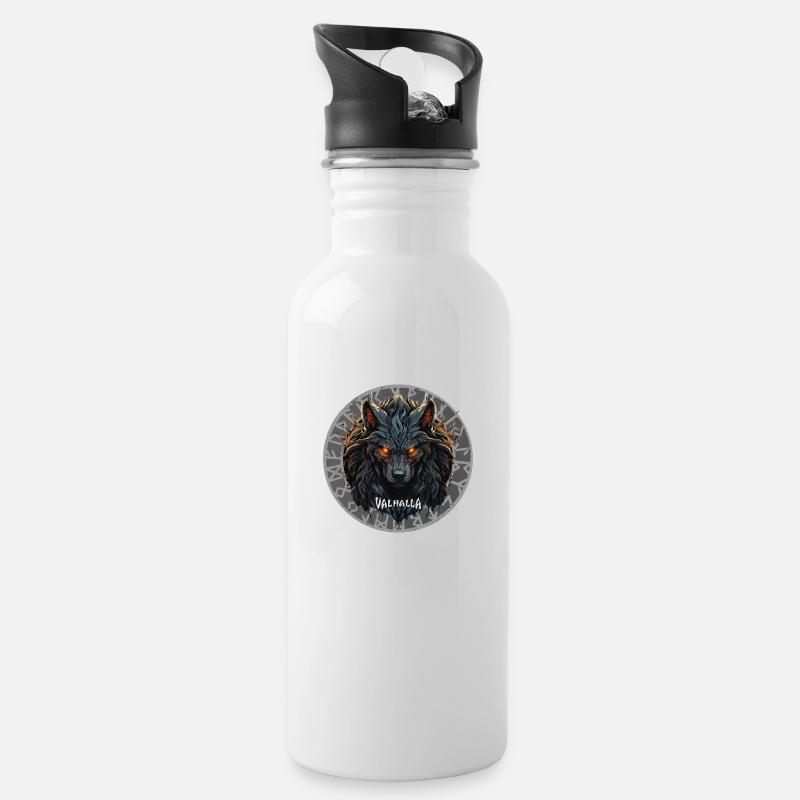 Loup Viking avec boussole Vegvisir Vikings - Gourde avec paille intégrée - blanc