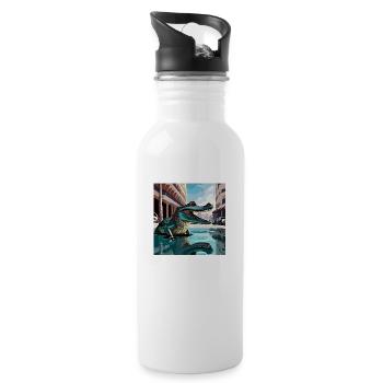 Crocodile on the streets of Miami - Water bottle with straw - white - Right