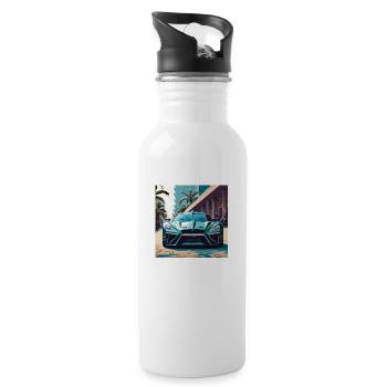 Blue Spacecar in Miami (Miami Collection) - Water bottle with straw - white - Right