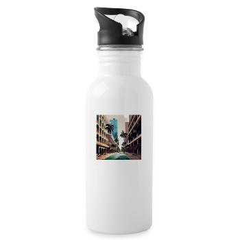 "Arrival in Miami Over Palms" (Miami Collection) - Trinkflasche mit integriertem Trinkhalm - Weiß - Rechts