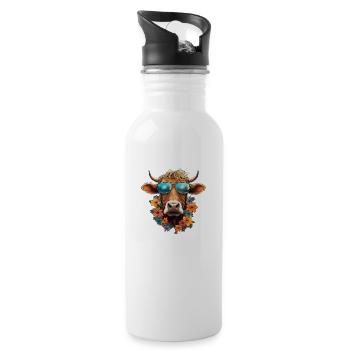 Bauern Design Landwirt Bauernhof Kuh - Trinkflasche mit integriertem Trinkhalm - Weiß - Rechts